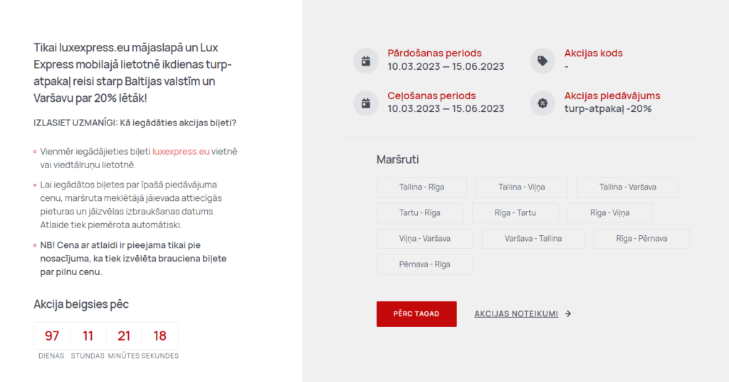 LUX EXPRESS atlaižu kods 2023