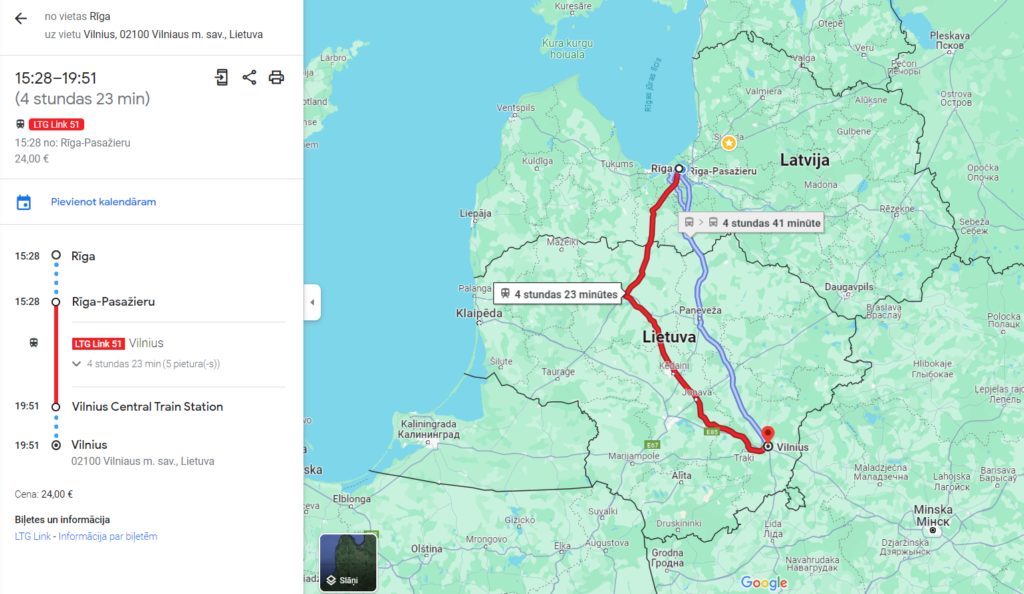 Google Maps Riga Vilnius
