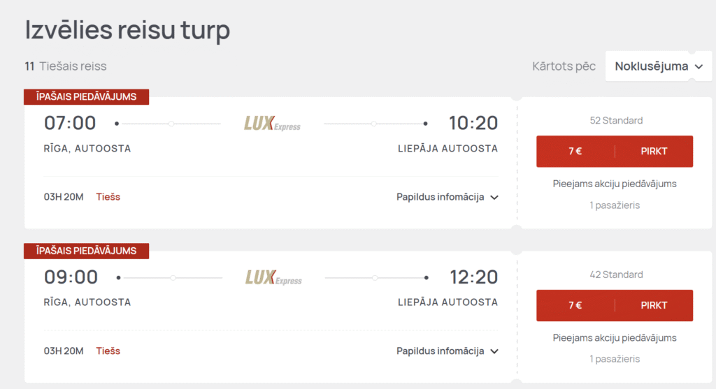 LUX EXPRESS biļetes uz Liepāju un Daugavpili no Rīgas