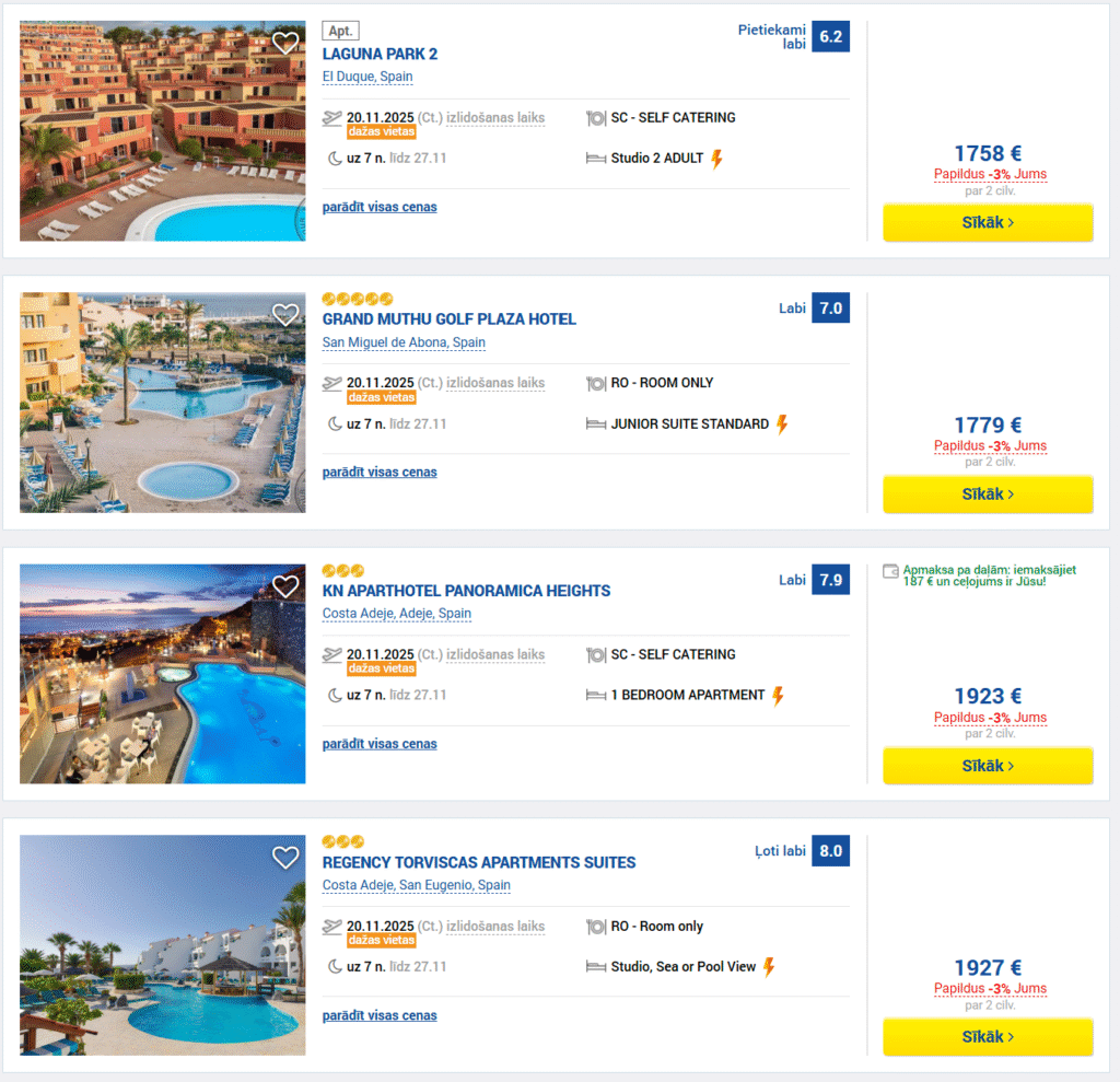 Ceļojums uz TENERIFI no Rīgas