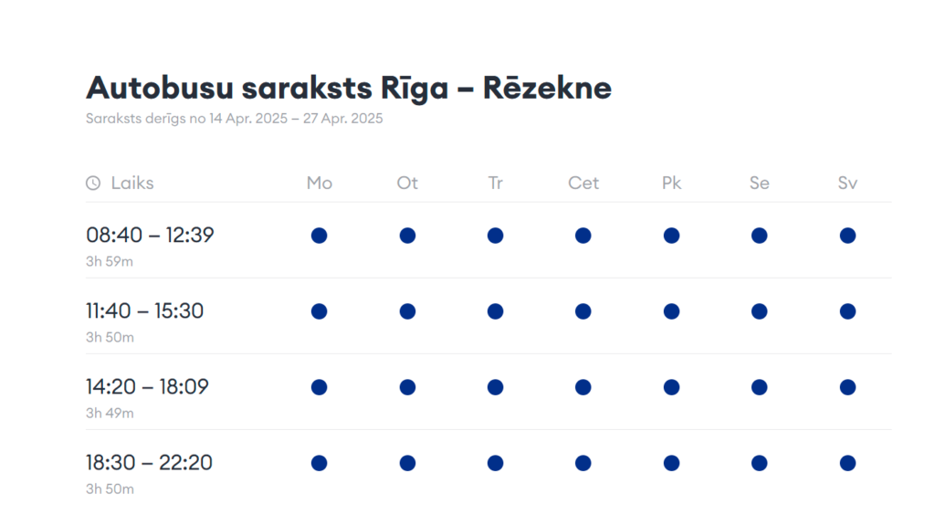 autobusu saraksts rīga rēzekne ecolines