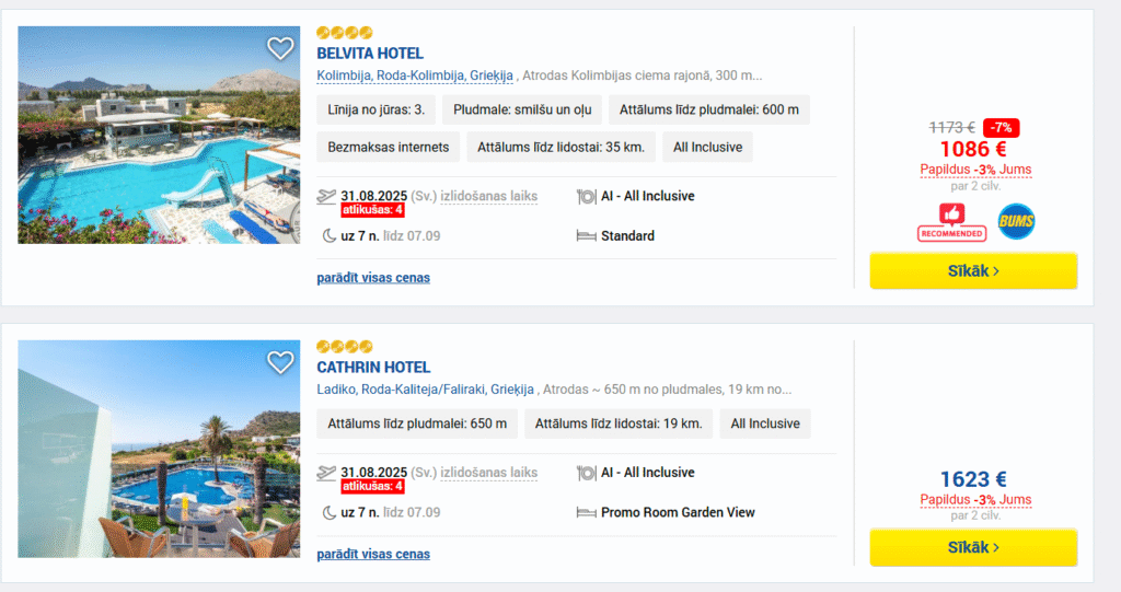 Rodas sala ALL INCLUSIVE ceļojums no Rīgas