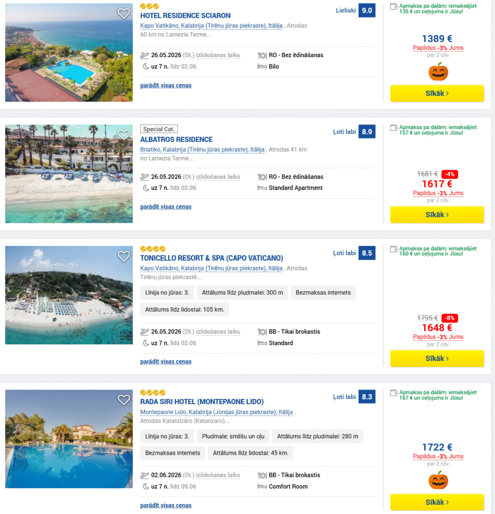 Ceļojums uz Kalabriju no Rīgas