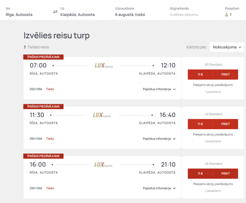 Lux Express uz Klaipēdu vai Palangu