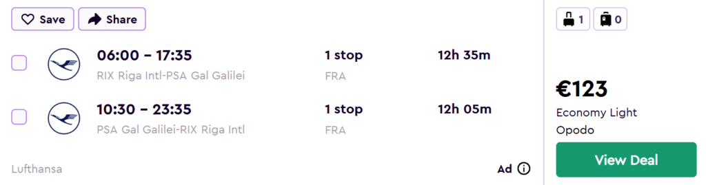 lēti lidojumi uz pizu no rīgas