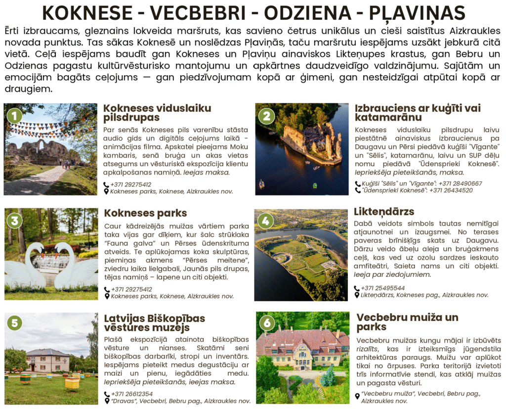 Brīvdienu tūrisma maršruts Koknesē un Pļaviņās