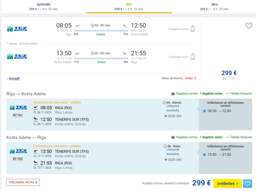 lēti lidojumi uz tenerifi no rīgas