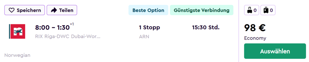 Lidojumi vienā virzienā uz DUBAIJU no Rīgas