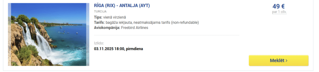 lēti lidojumi uz antāliju no rīgas vienā virzienā