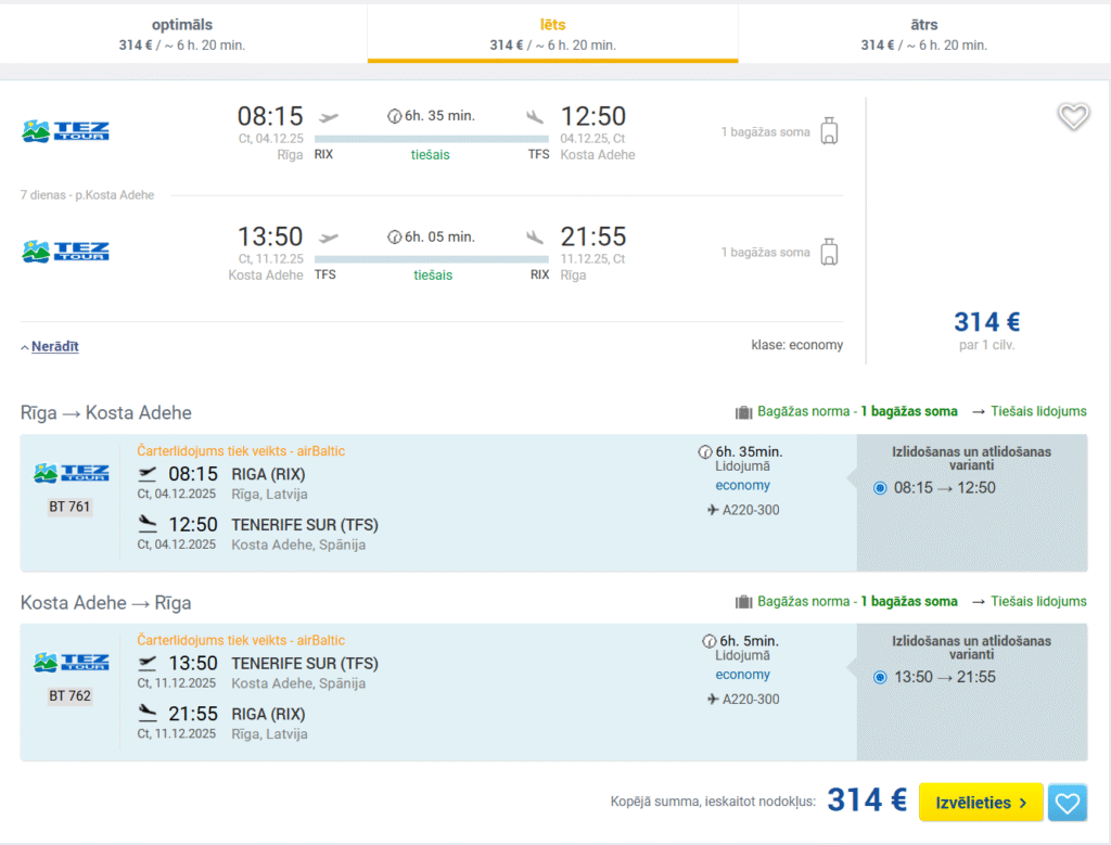 lēti lidojumi uz tenerifi no rīgas