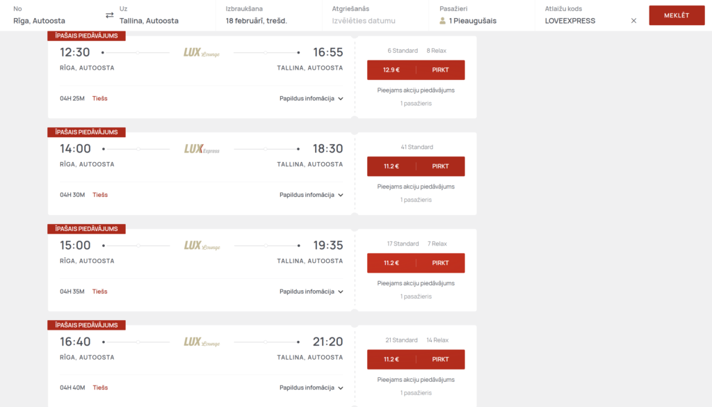 LUX EXPRESS atlaižu kods