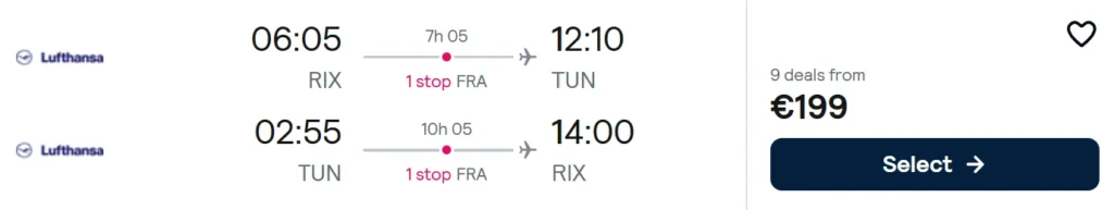 Lidojumi uz TUNISIJU no Rīgas