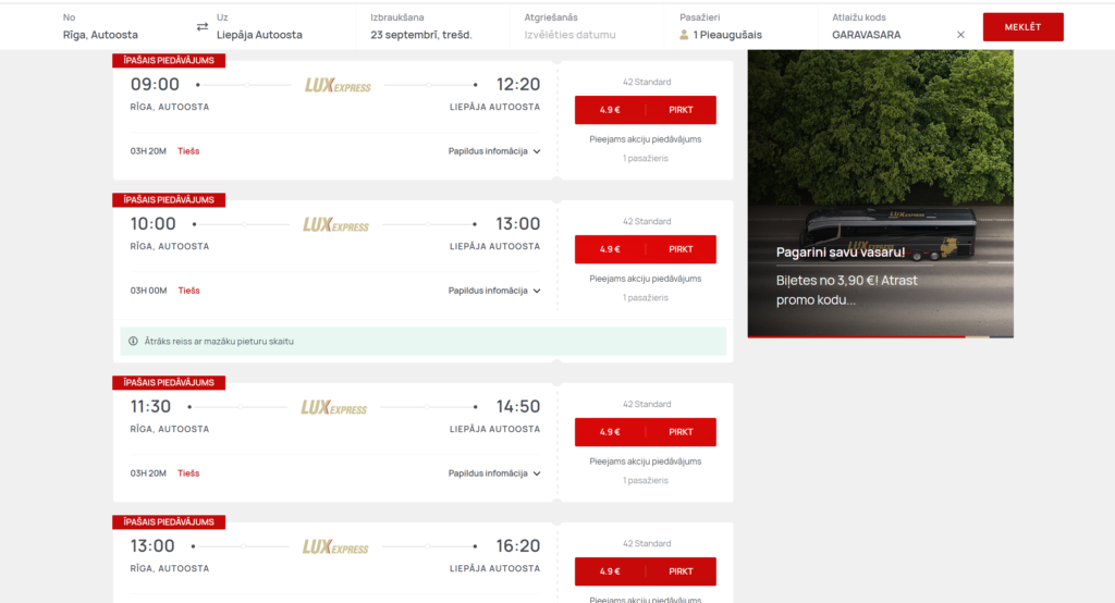 LUX EXPRESS atlaižu kods