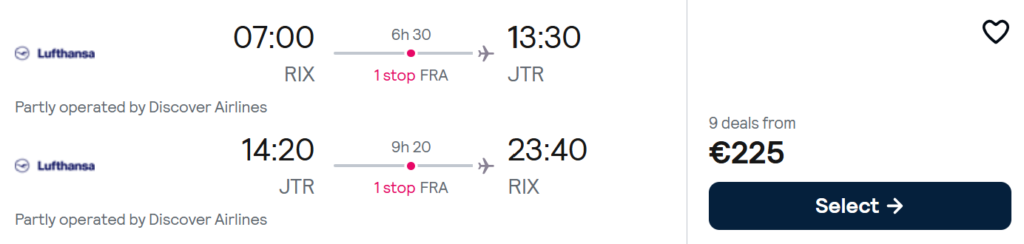 Lidojumi uz SANTORINI no Rīgas
