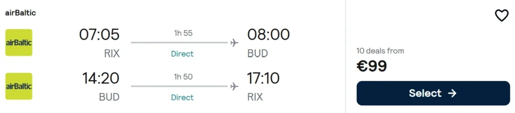 Tiešie lidojumi uz BUDAPEŠTU no Rīgas