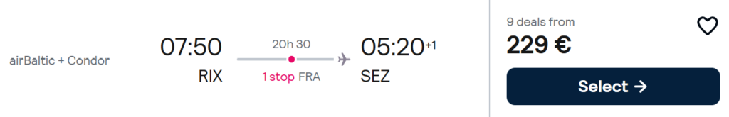 Vienvirziena lidojumi uz SEIŠELU SALĀM no Rīgas
