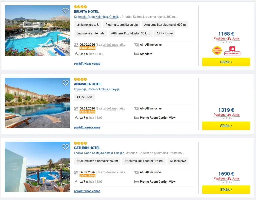 Rodas sala ALL INCLUSIVE ceļojums no Rīgas